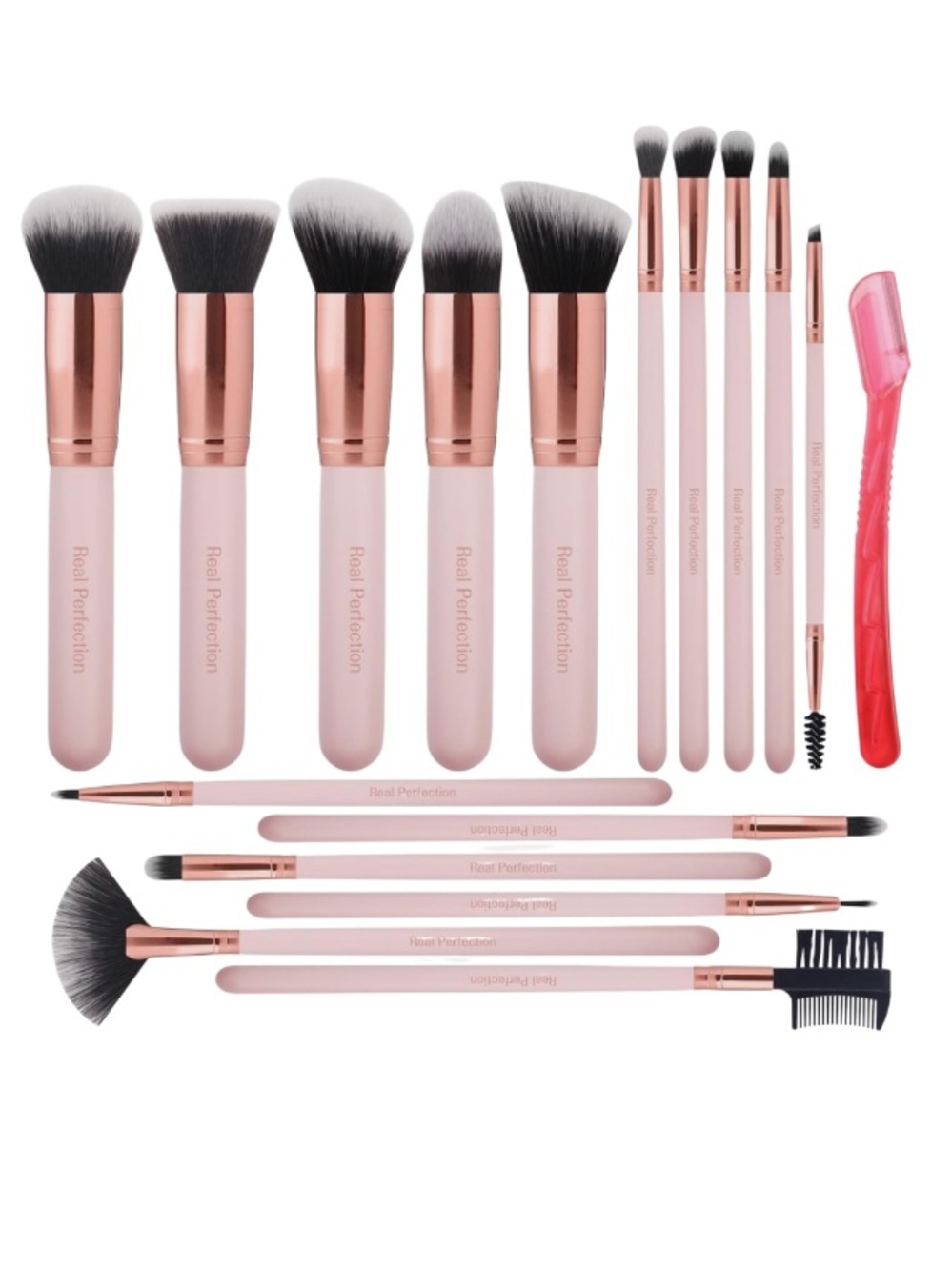 NEW Real Perfection 16 pcs Complete Makeup Brush Set wi/ 1 Eyebrow Razor. Giftab